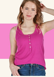 Thick Strap Henley Tank, Magenta (S-L, 2x, 3x)