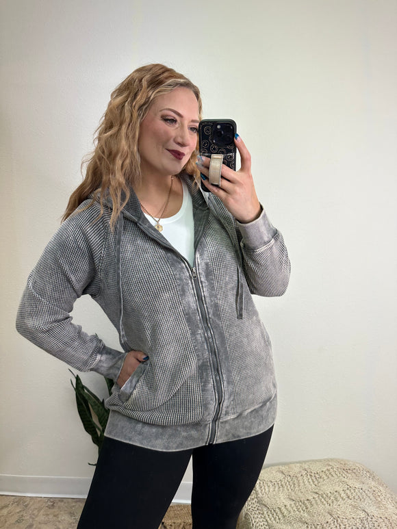 Oversized Mineral Washed Zip Up Hoodie