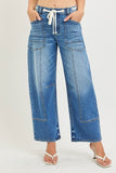 Risen- Slouchy Crop Barrel Eyelet Waistband Detail Denim