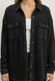Mineral Wash Waffle Knit Shacket, Black (L)