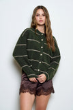 Button Down Striped Cardigan, Hunter Green