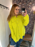 Button Up Lightweight Shacket, Lime (1X-3X)