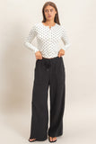 Polka Dot Button Front Long Sleeve Top
