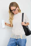 Short Sleeve Ribbed Hem Sweater, Oatmeal