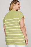 Mock Neck Striped Sweater Top- Light Sage