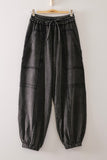 Vintage Wash Cargo Jogger Pants- Black
