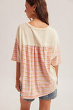 Striped Mix Loose Fit V-Neck Top (L)