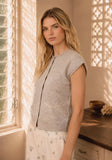 Raw Edge Sleeveless Lightweight Cardigan, Light Taupe (L)