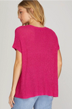 Short Sleeve Pocketed Sweater- Fuchsia