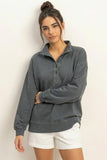 Mineral Wash Button Front Sweatshirt, Dark Grey (S-L)