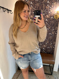V-Neck Front Seam Knit Sweater, Mocha (3x)