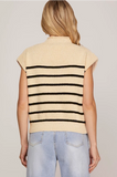 Mock Neck Striped Sweater Top- Ecru