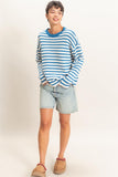 Striped Crew Neck Sweater, Blue (S-L)