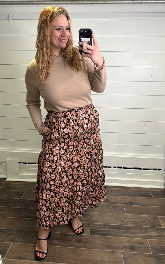 Tiered Maxi Skirt, Persimmon