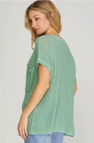 Short Sleeve Pocketed Sweater- Mint