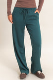 Elastic Waist Straight Leg Pants- Deep Green