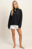 Mineral Wash Button Front Sweatshirt, Black (S-L)