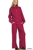 Ribbed Quarter Zip & Pants Set, Cabernet(S-L)