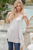 Button Front Scoop Neck Tank w/ Exposed Seams, Dove Grey (S-L)