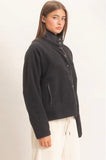 Fleece Jacket With Button Front-Black