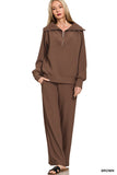 Ribbed Quarter Zip & Pants Set, Brown (S-L)