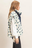 Floral Sherpa Vest With Corduroy-Blue