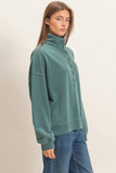 Mineral Wash Button Front Sweatshirt- Dark Green