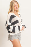 Striped V-Neck Sweater Cardigan
