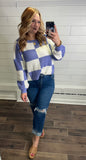 Checkered Sweater Top- Periwinkle