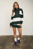 Half Zip Long Sleeve Stripe Knit Top- Hunter Green