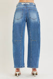 Risen- Slouchy Crop Barrel Eyelet Waistband Detail Denim