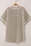 Scallop Trim Stripe Knit Top- White