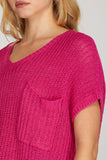 Short Sleeve Pocketed Sweater- Fuchsia