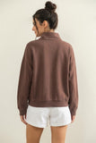 Mineral Wash Button Front Sweatshirt- Dark Brown