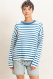 Striped Crew Neck Sweater, Blue (S-L)