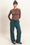 Elastic Waist Straight Leg Pants- Deep Green