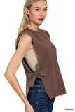 Side Tie Sweater Vest, Brown (L)