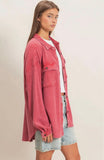 Mineral Wash Waffle Knit Shacket, Red (M, L)