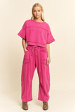 Mineral Washed Exposed Barrel Pant Set- Magenta (S-3X)