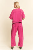 Mineral Washed Exposed Barrel Pant Set- Magenta (S-3X)