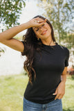 Lettuce Edge Pointelle Tee- Black (XS-2x)