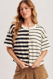 Button Down Stripe Colorblock Top