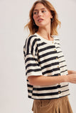 Button Down Stripe Colorblock Top
