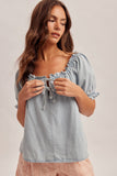 Babydoll Ruffle Detail Denim Top (S-L)