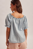 Babydoll Ruffle Detail Denim Top (S-L)