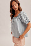 Babydoll Ruffle Detail Denim Top (S-L)