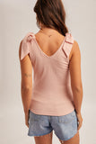 Bow Detail Ribbed Tank, Pink