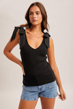 Bow Detail Ribbed Tank, Black