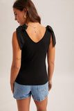 Bow Detail Ribbed Tank, Black