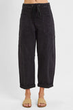 Risen-High Rise Crop Wide Barrel Cargo Pants, Black